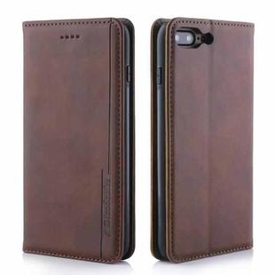 For iPhone 8 Plus / 7 Plus Diaobaolee Gemini Magnetic Buckle Horizontal Flip Leather Case with Holder & Card Slots(Brown)