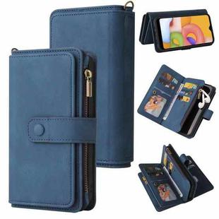 For Samsung Galaxy A01 Skin Feel PU + TPU Horizontal Flip Leather Case with Holder & 15 Cards Slot & Wallet & Zipper Pocket & Lanyard(Blue)