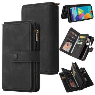 For Samsung Galaxy A02 EU Version Skin Feel PU + TPU Horizontal Flip Leather Case with Holder & 15 Cards Slot & Wallet & Zipper Pocket & Lanyard(Black)