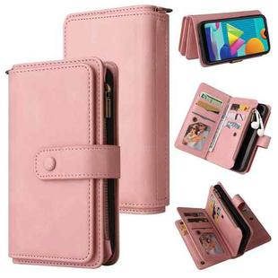 For Samsung Galaxy A02 EU Version Skin Feel PU + TPU Horizontal Flip Leather Case with Holder & 15 Cards Slot & Wallet & Zipper Pocket & Lanyard(Pink)