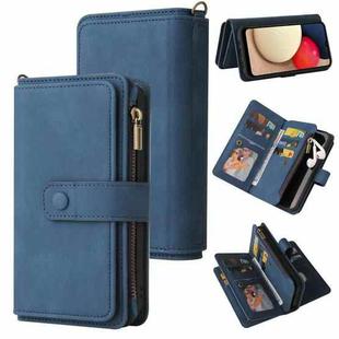 For Samsung Galaxy A02s Skin Feel PU + TPU Horizontal Flip Leather Case with Holder & 15 Cards Slot & Wallet & Zipper Pocket & Lanyard(Blue)