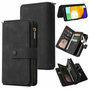 For Samsung Galaxy A03s Skin Feel PU + TPU Horizontal Flip Leather Case with Holder & 15 Cards Slot & Wallet & Zipper Pocket & Lanyard(Black)