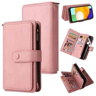 For Samsung Galaxy A03s Skin Feel PU + TPU Horizontal Flip Leather Case with Holder & 15 Cards Slot & Wallet & Zipper Pocket & Lanyard(Pink)