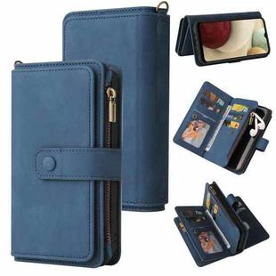 For Samsung Galaxy A12 5G Skin Feel PU + TPU Horizontal Flip Leather Case with Holder & 15 Cards Slot & Wallet & Zipper Pocket & Lanyard(Blue)