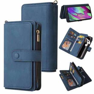 For Samsung Galaxy A40 Skin Feel PU + TPU Horizontal Flip Leather Case with Holder & 15 Cards Slot & Wallet & Zipper Pocket & Lanyard(Blue)