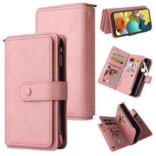 For Samsung Galaxy A51 5G Skin Feel PU + TPU Horizontal Flip Leather Case with Holder & 15 Cards Slot & Wallet & Zipper Pocket & Lanyard(Pink)