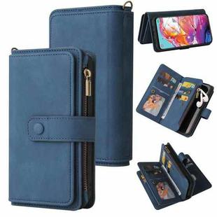 For Samsung Galaxy A70 Skin Feel PU + TPU Horizontal Flip Leather Case with Holder & 15 Cards Slot & Wallet & Zipper Pocket & Lanyard(Blue)