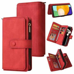 For Samsung Galaxy A72 5G / 4G Skin Feel PU + TPU Horizontal Flip Leather Case with Holder & 15 Cards Slot & Wallet & Zipper Pocket & Lanyard(Red)