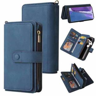 For Samsung Galaxy Note20 Skin Feel PU + TPU Horizontal Flip Leather Case with Holder & 15 Cards Slot & Wallet & Zipper Pocket & Lanyard(Blue)
