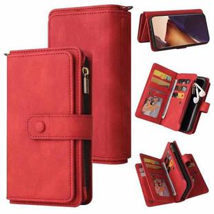 For Samsung Galaxy Note20 Ultra Skin Feel PU + TPU Horizontal Flip Leather Case with Holder & 15 Cards Slot & Wallet & Zipper Pocket & Lanyard(Red)