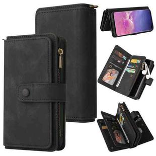 For Samsung Galaxy S10+ Skin Feel PU + TPU Horizontal Flip Leather Case with Holder & 15 Cards Slot & Wallet & Zipper Pocket & Lanyard(Black)