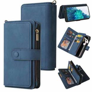 For Samsung Galaxy S20 FE Skin Feel PU + TPU Horizontal Flip Leather Case with Holder & 15 Cards Slot & Wallet & Zipper Pocket & Lanyard(Blue)