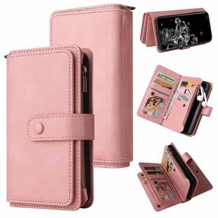 For Samsung Galaxy S20 Ultra Skin Feel PU + TPU Horizontal Flip Leather Case with Holder & 15 Cards Slot & Wallet & Zipper Pocket & Lanyard(Pink)