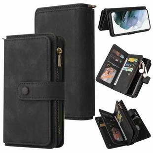 For Samsung Galaxy S21 5G Skin Feel PU + TPU Horizontal Flip Leather Case with Holder & 15 Cards Slot & Wallet & Zipper Pocket & Lanyard(Black)