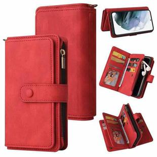 For Samsung Galaxy S21 5G Skin Feel PU + TPU Horizontal Flip Leather Case with Holder & 15 Cards Slot & Wallet & Zipper Pocket & Lanyard(Red)