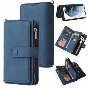 For Samsung Galaxy S21 5G Skin Feel PU + TPU Horizontal Flip Leather Case with Holder & 15 Cards Slot & Wallet & Zipper Pocket & Lanyard(Blue)