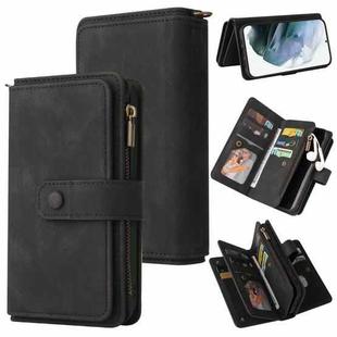 For Samsung Galaxy S21+ 5G Skin Feel PU + TPU Horizontal Flip Leather Case with Holder & 15 Cards Slot & Wallet & Zipper Pocket & Lanyard(Black)
