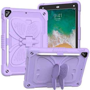 Pure Color PC + Silicone Anti-drop Protective Case with Butterfly Shape Holder & Pen Slot For iPad 9.7 2018 & 2017 / Pro 9.7 inch / Air 2 / 6(Light Purple)