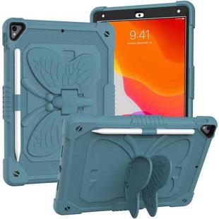 Pure Color PC + Silicone Anti-drop Protective Case with Butterfly Shape Holder & Pen Slot For iPad 10.2 2021 & 2020 & 2019 / Air 3 10.5 inch(Dark Green)