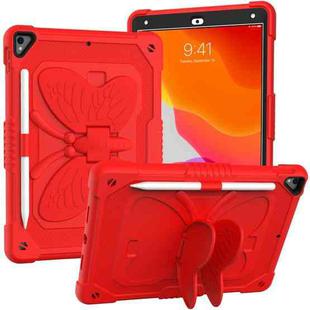 Pure Color PC + Silicone Anti-drop Protective Case with Butterfly Shape Holder & Pen Slot For iPad 10.2 2021 & 2020 & 2019 / Air 3 10.5 inch(Red)