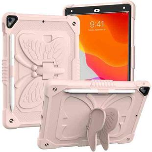 Pure Color PC + Silicone Anti-drop Protective Case with Butterfly Shape Holder & Pen Slot For iPad 10.2 2021 & 2020 & 2019 / Air 3 10.5 inch(Rose Pink)