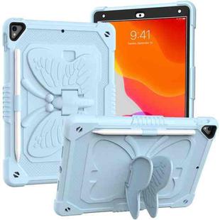 Pure Color PC + Silicone Anti-drop Protective Case with Butterfly Shape Holder & Pen Slot For iPad 10.2 2021 & 2020 & 2019 / Air 3 10.5 inch(Ice Crystal Blue)