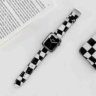 Checkerboard Leather Watch Band For Apple Watch Series 7 & 6 & SE & 5 & 4 40mm/3 & 2 & 1 38mm(Black)