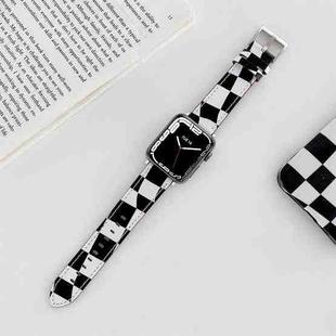 Checkerboard Leather Watch Band For Apple Watch Series 7 & 6 & SE & 5 & 4 44mm/3 & 2 & 1 42mm(Black)