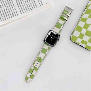 Checkerboard Leather Watch Band For Apple Watch Series 7 & 6 & SE & 5 & 4 44mm/3 & 2 & 1 42mm(Green)