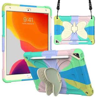 Beige PC + Silicone Anti-drop Protective Case with Butterfly Shape Holder & Pen Slot For iPad 10.2 2021 & 2020 & 2019 / Air 3 10.5 inch(Colorful Green)