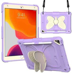 Beige PC + Silicone Anti-drop Protective Case with Butterfly Shape Holder & Pen Slot For iPad 10.2 2021 & 2020 & 2019 / Air 3 10.5 inch(Beige + Light Purple)