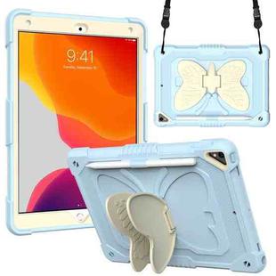 Beige PC + Silicone Anti-drop Protective Case with Butterfly Shape Holder & Pen Slot For iPad 10.2 2021 & 2020 & 2019 / Air 3 10.5 inch(Beige + Ice Crystal Blue)