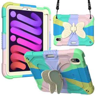 For iPad mini 6 Beige PC + Silicone Anti-drop Protective Tablet Case with Butterfly Shape Holder & Pen Slot(Colorful Green)