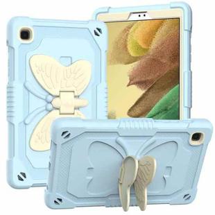 Beige PC + Silicone Anti-drop Protective Case with Butterfly Shape Holder & Pen Slot For Samsung Galaxy Tab A7 Lite 8.7 SM-T220 / SM-T225(Beige + Ice Crystal Blue)