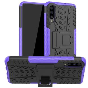 For Galaxy A70s Tire Texture TPU+PC Shockproof Case, with Holder(Purple)