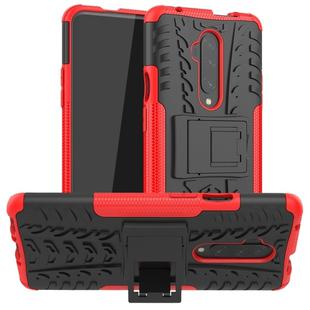 For OnePlus 7T Pro Tire Texture TPU+PC Shockproof Case, with Holder(Red)