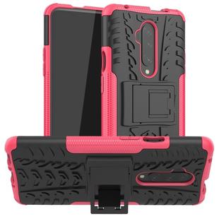 For OnePlus 7T Pro Tire Texture TPU+PC Shockproof Case, with Holder(Pink)