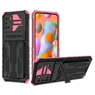 For Samsung Galaxy A02s US Version Armor Card PC + TPU Shockproof Case with Card Slot & Invisible Holder(Pink)