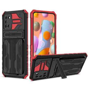 For Samsung Galaxy A02s US Version Armor Card PC + TPU Shockproof Case with Card Slot & Invisible Holder(Red)