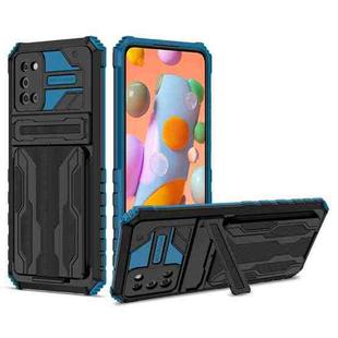For Samsung Galaxy A02s US Version Armor Card PC + TPU Shockproof Case with Card Slot & Invisible Holder(Blue)