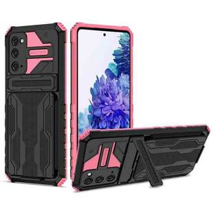 For Samsung Galaxy S20 FE Armor Card PC + TPU Shockproof Case with Card Slot & Invisible Holder(Pink)