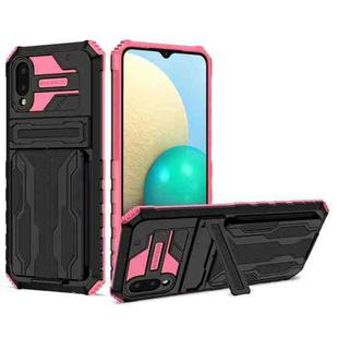 For Samsung Galaxy A02 Armor Card PC + TPU Shockproof Case with Card Slot & Invisible Holder(Pink)