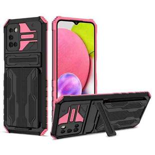 For Samsung Galaxy A03s 164mm Armor Card PC + TPU Shockproof Case with Card Slot & Invisible Holder(Pink)
