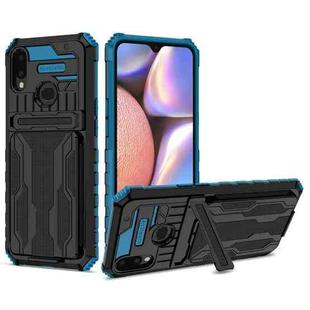 For Samsung Galaxy A10s Armor Card PC + TPU Shockproof Case with Card Slot & Invisible Holder(Blue)