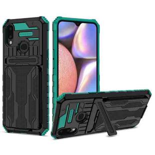 For Samsung Galaxy A10s Armor Card PC + TPU Shockproof Case with Card Slot & Invisible Holder(Dark Green)