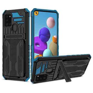 For Samsung Galaxy A21s Armor Card PC + TPU Shockproof Case with Card Slot & Invisible Holder(Blue)