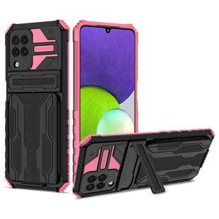 For Samsung Galaxy A22 4G Armor Card PC + TPU Shockproof Case with Card Slot & Invisible Holder(Pink)
