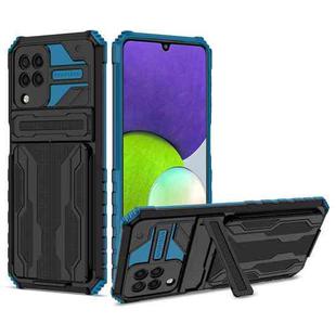 For Samsung Galaxy A22 4G Armor Card PC + TPU Shockproof Case with Card Slot & Invisible Holder(Blue)