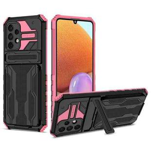 For Samsung Galaxy A32 4G Armor Card PC + TPU Shockproof Case with Card Slot & Invisible Holder(Pink)