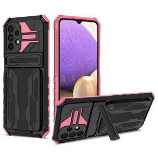 For Samsung Galaxy A32 5G Armor Card PC + TPU Shockproof Case with Card Slot & Invisible Holder(Pink)